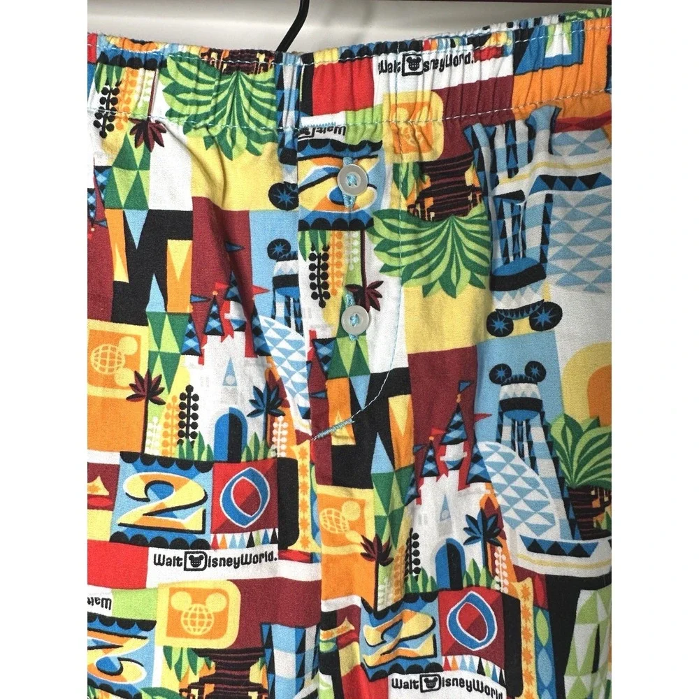 Disney Parks WDW‎ Icons Small World Print Lounge Pants L Colorful Cotton Retired